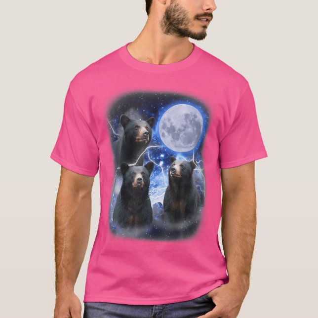 Three Black Bear Moon 3 Wild Bears Gazing At The M T-Shirt (Vorderseite)