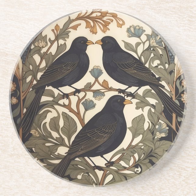 Three Black Birds William Morris Inspired  Getränkeuntersetzer (Vorne)
