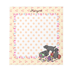Three Black Labrador Puppies Cartoon Notizblock