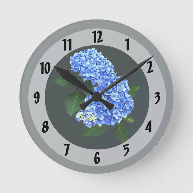 Three Blue Hydrangea Runde Wanduhr (Vorderseite)