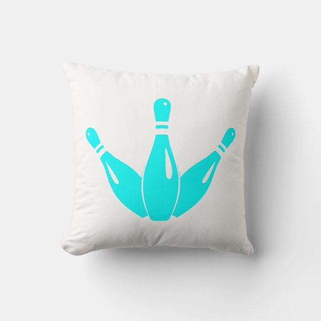 Three Bowling Pins Aqua Blue Kissen (Vorderseite)