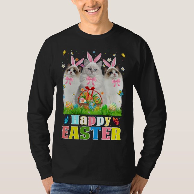 Three Bunny Ragdoll Cats & Easter Egg Basket Easte T-Shirt (Vorderseite)