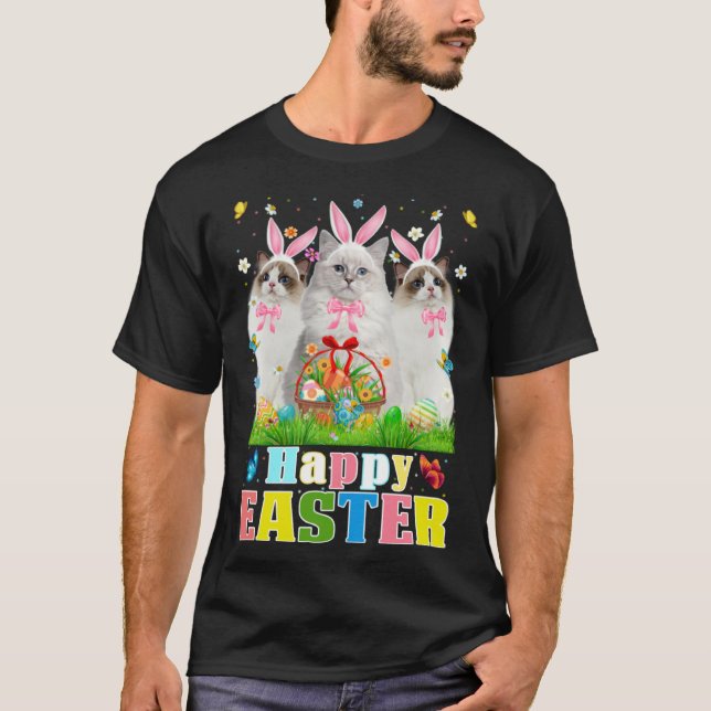 Three Bunny Ragdoll Cats & Easter Egg Basket Easte T-Shirt (Vorderseite)