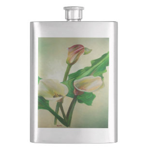 Three Calla Lilies Atemberaubend Botanical Acrylic Flachmann