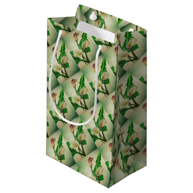 Three Calla Lilies Atemberaubend Botanical Acrylic Kleine Geschenktüte (Vorderseite Schrägansicht)