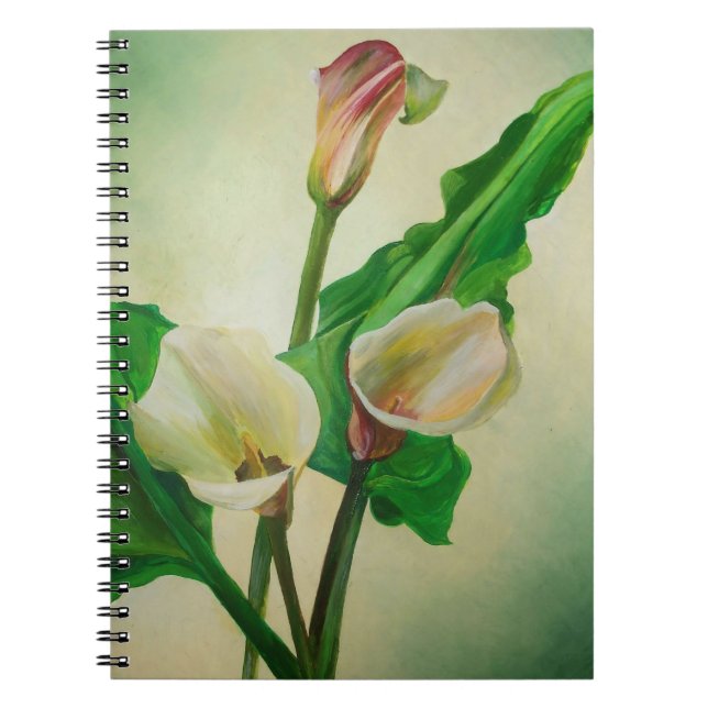 Three Calla Lilies Atemberaubend Botanical Acrylic Notizblock (Vorderseite)