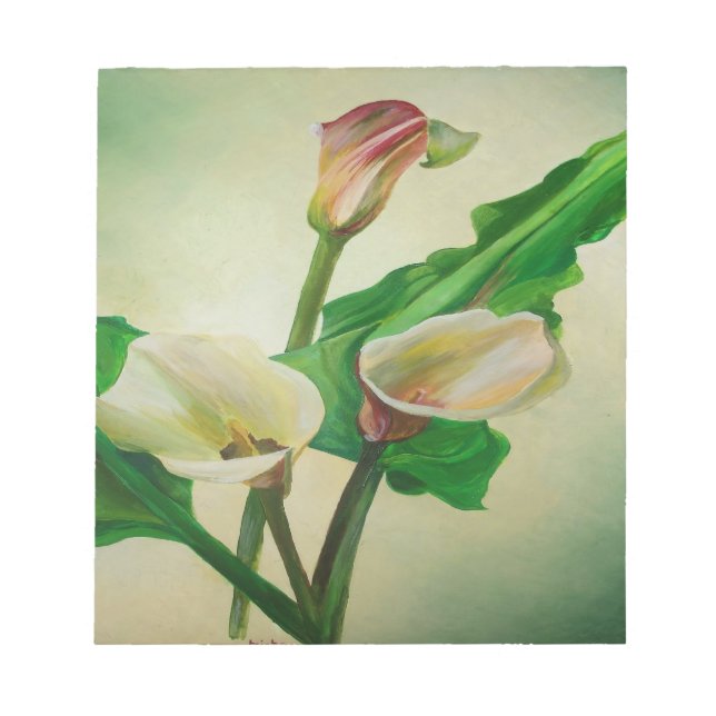 Three Calla Lilies Atemberaubend Botanical Acrylic Notizblock (Vorderseite)