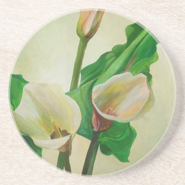 Three Calla Lilies Atemberaubend Botanical Acrylic Sandstein Untersetzer (Vorne)