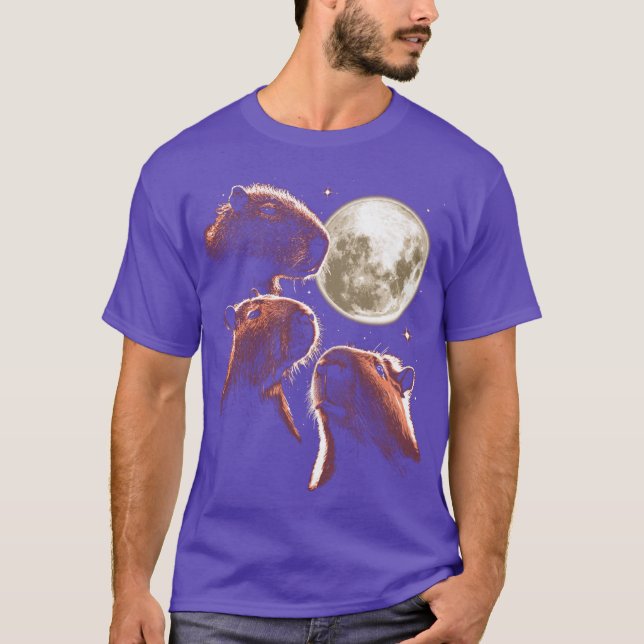 Three Capybara Moon Funny Capybara Meme Mystical C T-Shirt (Vorderseite)