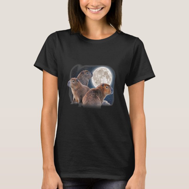 Three Capybaras and Moon Funny Capybara Humor Paro T-Shirt (Vorderseite)