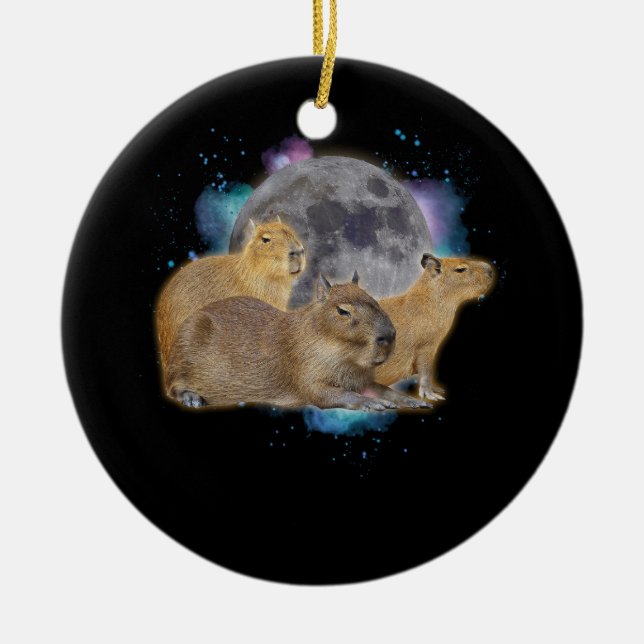 Three Capybaras Moon Funny Capybara Meme Mystical Keramik Ornament (Vorne)