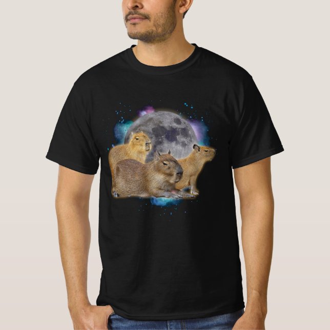 Three Capybaras Moon Funny Capybara Meme Mystical T-Shirt (Vorderseite)