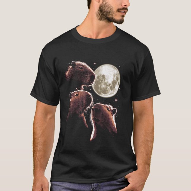 Three Capybaron Moon Funny Capybara Meme Mystical  T-Shirt (Vorderseite)