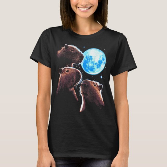 Three Capybaron Moon Funny Capybara Meme Mystical  T-Shirt (Vorderseite)