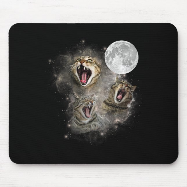 Three Cat Meow Moon Funny Weird Curse Mousepad (Vorne)
