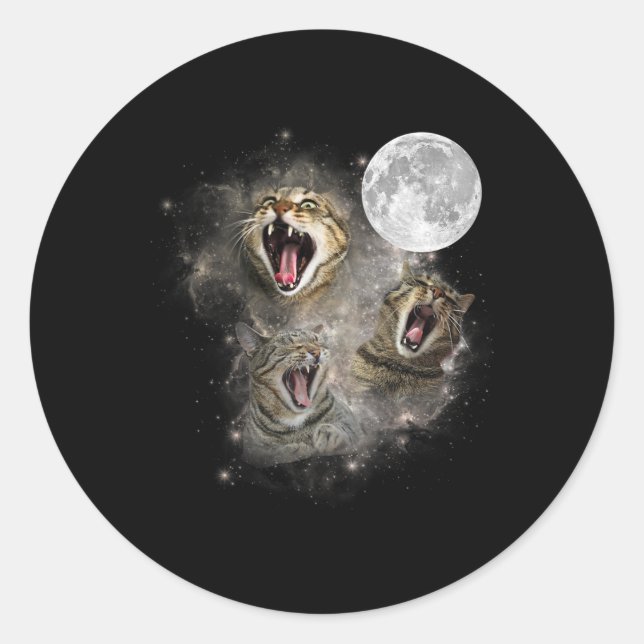Three Cat Meow Moon Funny Weird Curse Runder Aufkleber (Vorderseite)