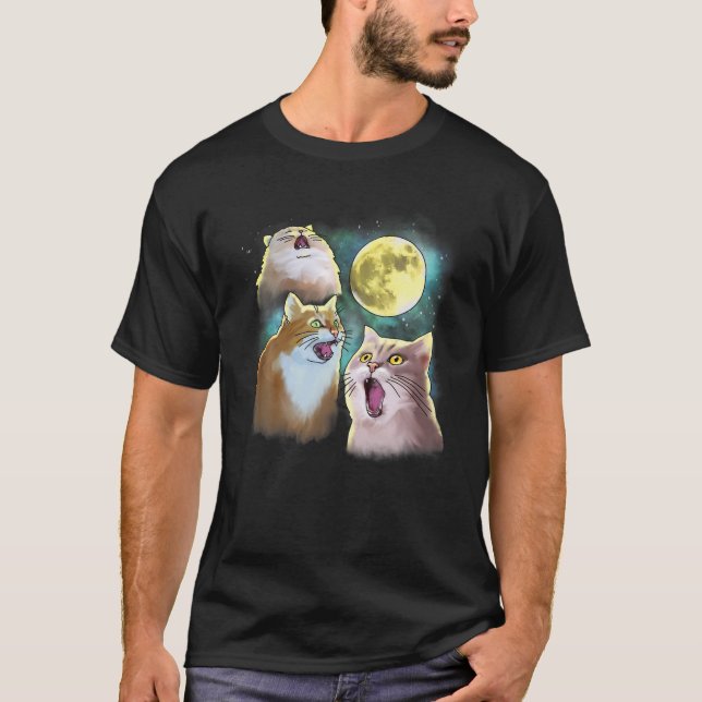 Three Cat Moon 3 Wolfs Funny Parody T-Shirt (Vorderseite)