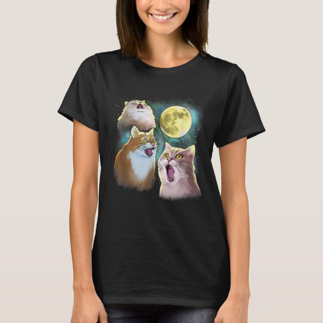 Three Cat Moon 3 Wolfs Funny Parody T-Shirt (Vorderseite)