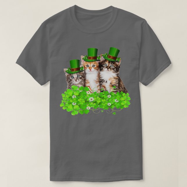 Three Cat St Patricks Day Kitty Kitten Lover Irish T-Shirt (Design vorne)
