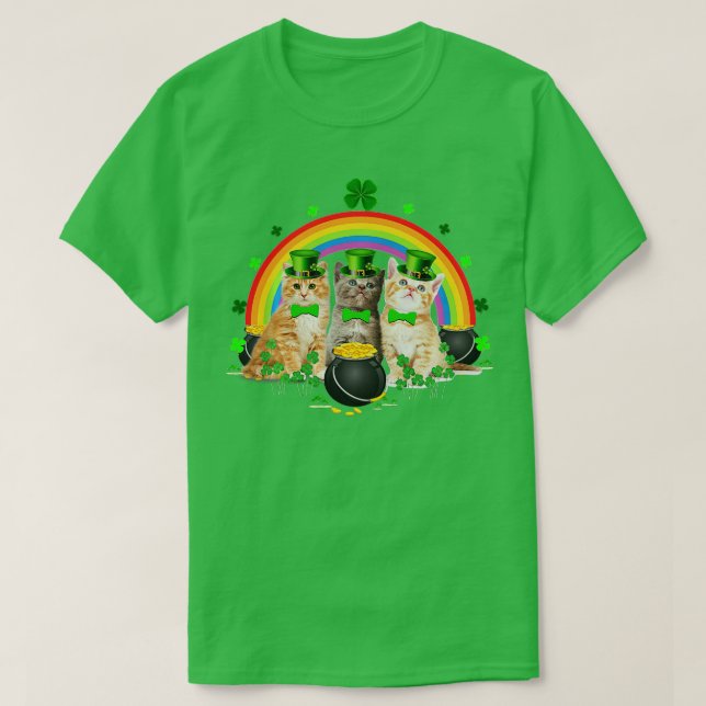 Three Cat St Patricks Day Kitty Kitten Lover Irish T-Shirt (Design vorne)
