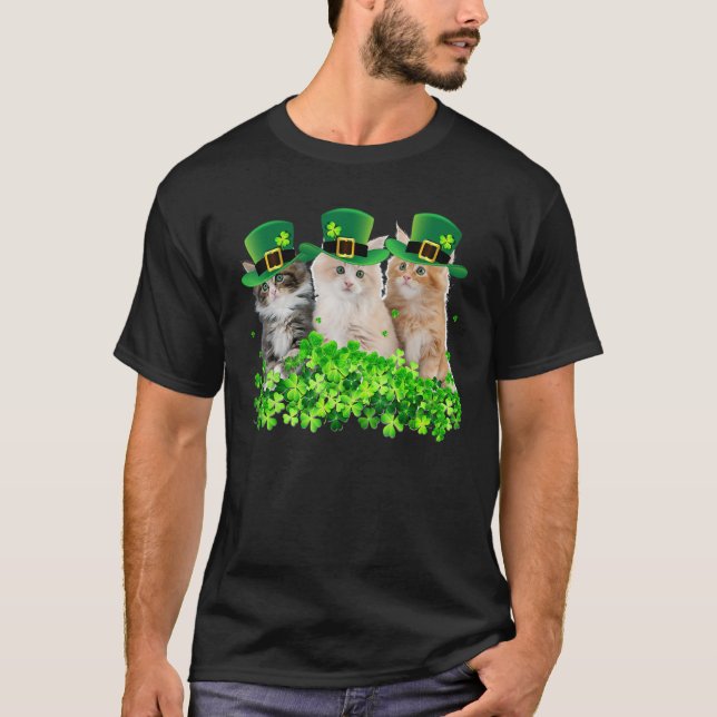Three Cat St Patricks Day Kitty Kitten Lover Irish T-Shirt (Vorderseite)