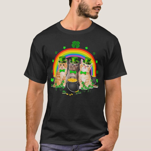 Three Cat St Patricks Day Kitty Kitten Lover T-Shirt (Vorderseite)