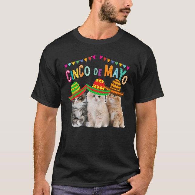 Three Cat Wearing Cinco De Mayo Hats Kitty Kitten T-Shirt (Vorderseite)
