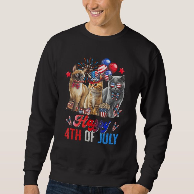 Three Cats Happy 4th Of July Cat  Independence Day Sweatshirt (Vorderseite)