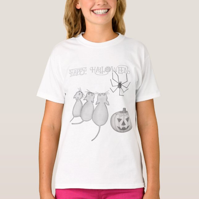 Three Cats, Pumpkin, and Spider Halloween T-Shirt (Vorderseite)