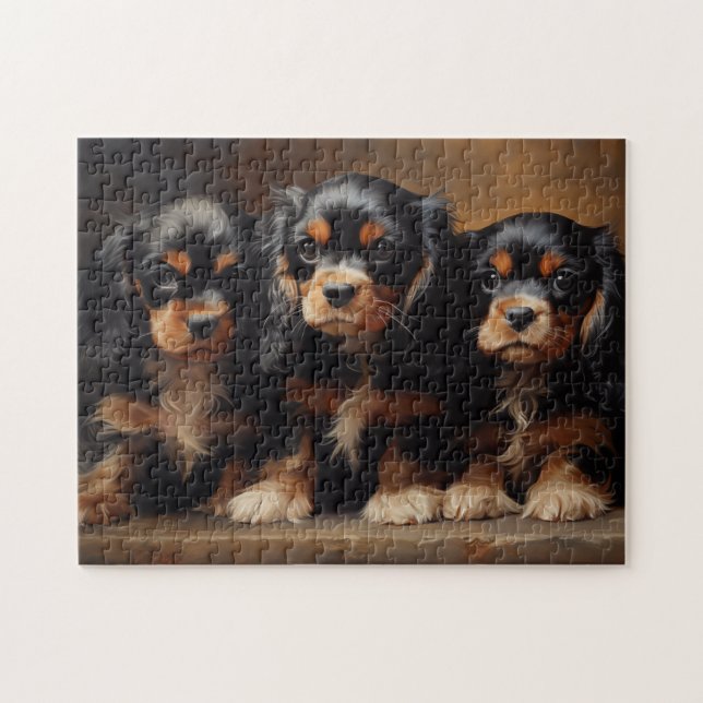 Three Cavalier King Charles Spaniel Welpen Puzzle (Horizontal)