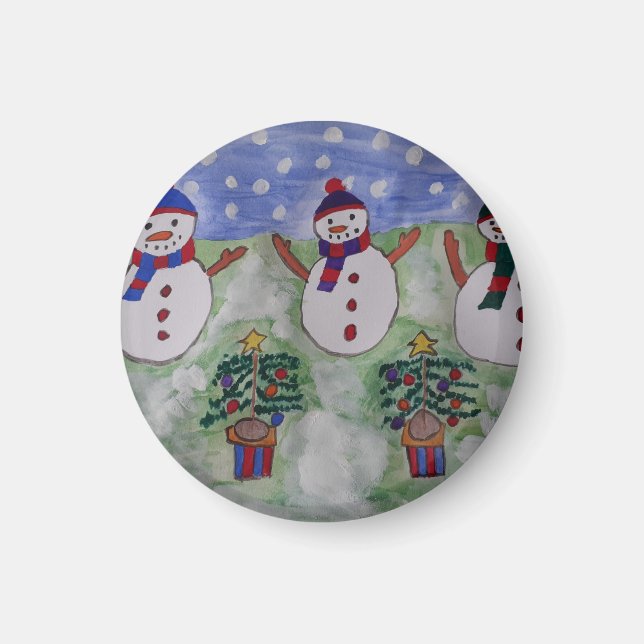 Three Christmas Snowmen Magnet (Vorne)