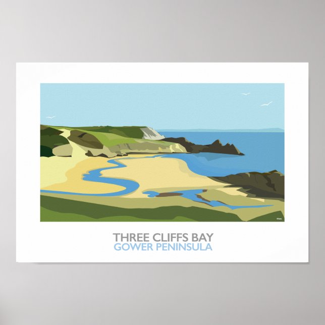 Three Cliffs Bay - Eisenbahnplakat Poster (Vorne)