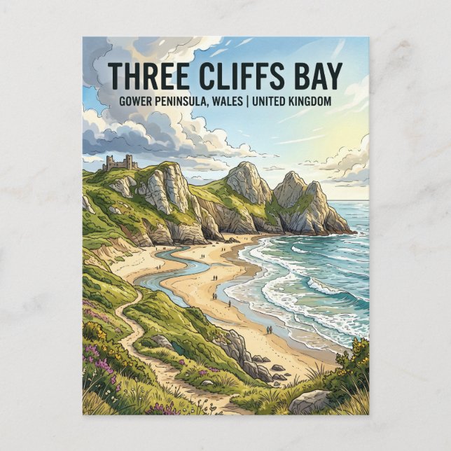 Three Cliffs Bay Vereinigtes Königreich Postkarte (Vorderseite)