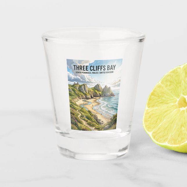 Three Cliffs Bay Vereinigtes Königreich Schnapsglas (Vorderseite)
