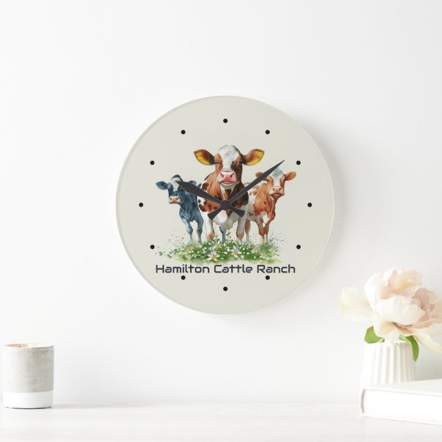 Three Cows Humorous Personalized  Große Wanduhr (Zuhause)