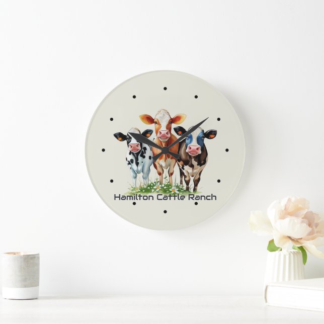 Three Cows Humorous Personalized  Große Wanduhr (Zuhause)