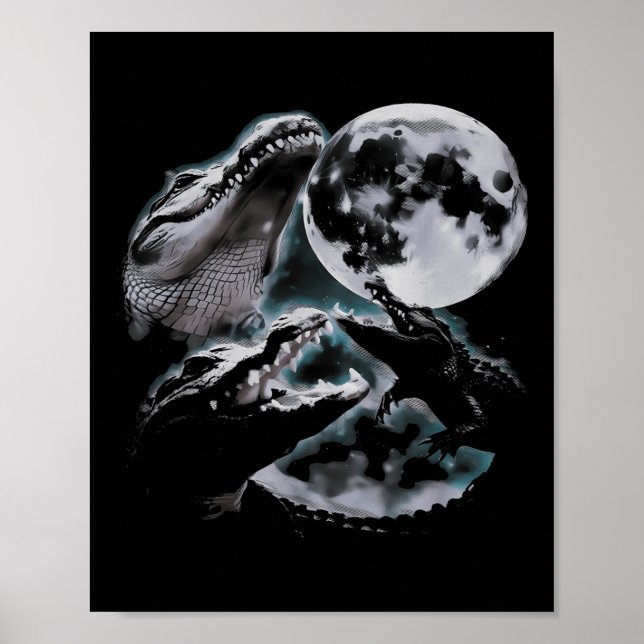 Three Crocodiles Moon Funny 3 Alligator Dead Moon  Poster (Vorne)