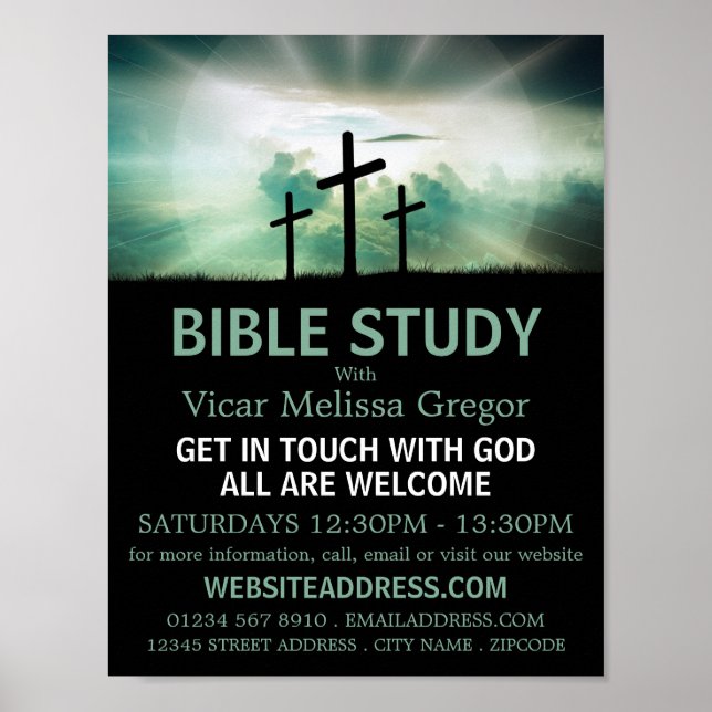 Three Crosses, Christian Bible Class Advertising Poster (Vorne)