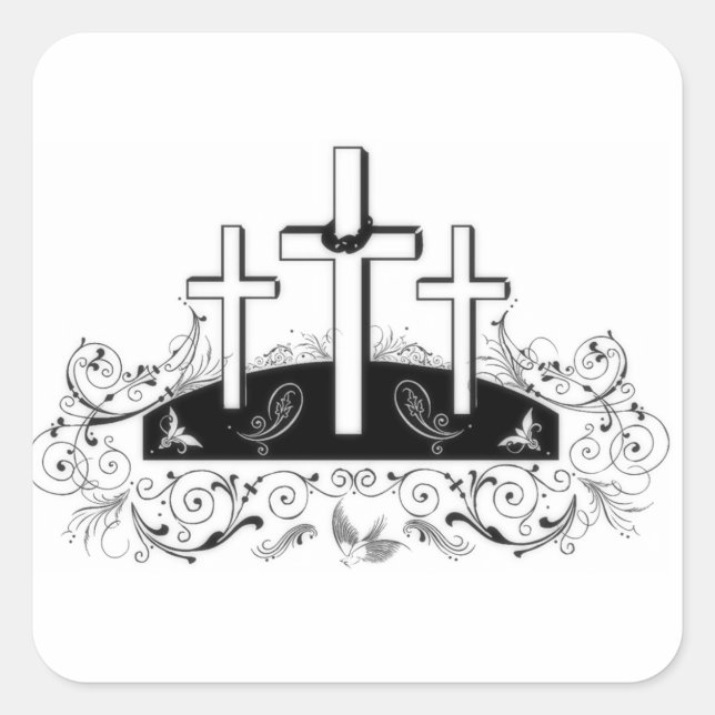 Three crosses square sticker (Vorderseite)