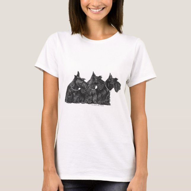 Three Curious Scottish Terriers T-Shirt (Vorderseite)