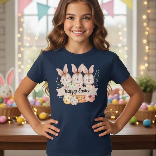Three Cute Bunnies Happy Easter Girls T-Shirt (Von Creator hochgeladen)