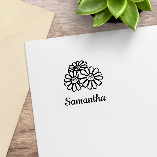 Three Daisies Individuelle Name Gummistempel (Von Creator hochgeladen)