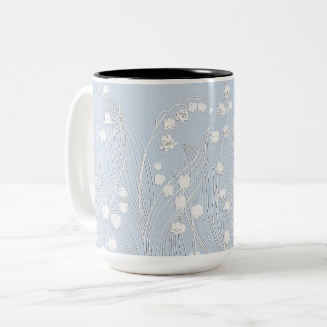 Three Dimensional Lily of the Valley Flowers Mug Zweifarbige Tasse (Vorderseite Links)