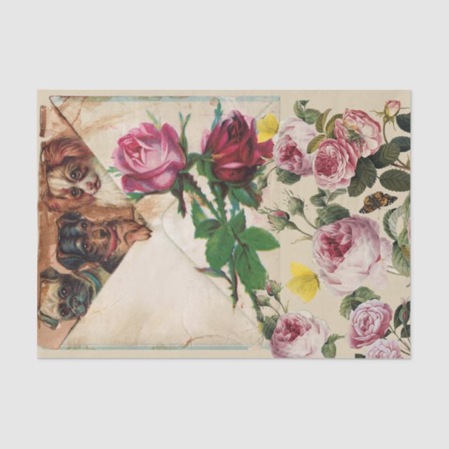 THREE DOGGIES WITH ROSES  MONOGRAM  SEIDENPAPIER (Vorderseite)
