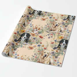 Three Dogs in Wildflowers Seamless  Geschenkpapier