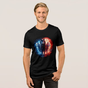 Three Elemental Wolves Under Full Moon Tri-Blend Shirt