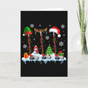 Three Elf Santa Reindeer Hockey Equipments Xmas PL Karte