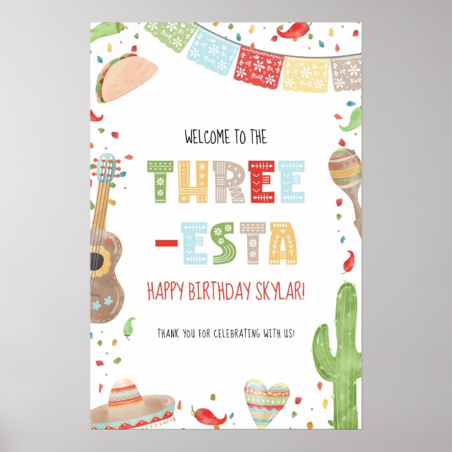 Three-esta 3. Geburtstagsfeier Willkommensschild Poster (Vorne)