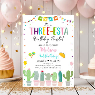 Three-esta Fiesta Cactus Girl Birthday Einladung