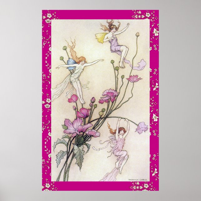 Three Fairies Mad with Joy by Warwick Goble Poster (Vorne)